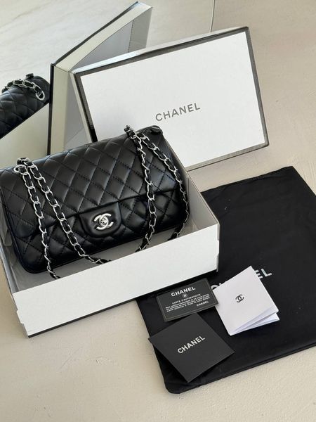Chanel Classic 1.55 Small Single Flap in Black/Silver [Коробка магніт] pr002923 фото