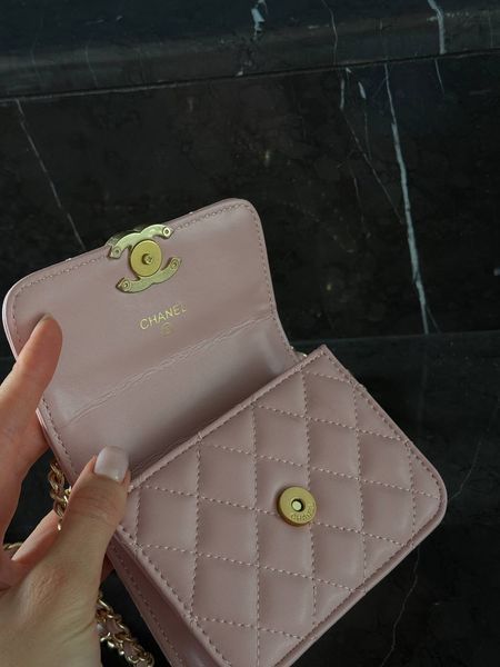 Chanel Calfskin Quilted Perfect Fit Wallet On Chain Mioni pink Магнітна Коробка pr8009 фото