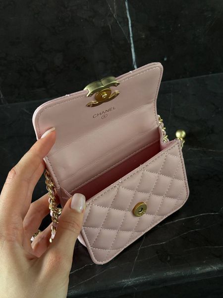 Chanel Calfskin Quilted Perfect Fit Wallet On Chain Mioni pink Магнітна Коробка pr8009 фото