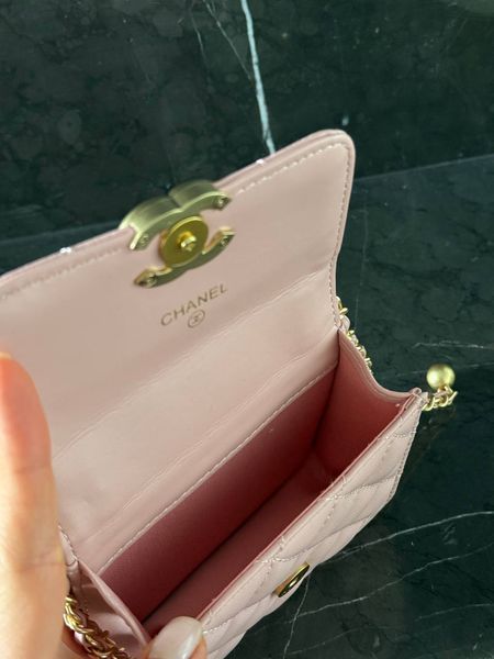 Chanel Calfskin Quilted Perfect Fit Wallet On Chain Mioni pink Магнітна Коробка pr8009 фото