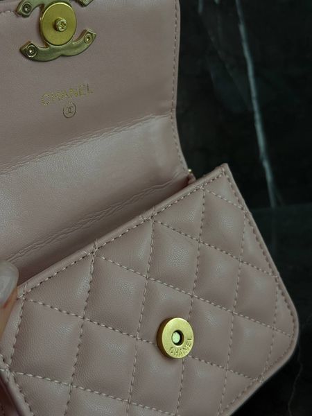 Chanel Calfskin Quilted Perfect Fit Wallet On Chain Mioni pink Магнітна Коробка pr8009 фото