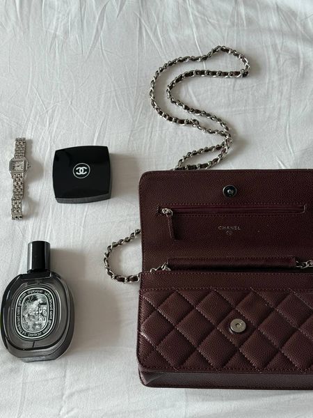 Chanel Caviar Quilted Wallet on Chain WOC Burgundy/Silver Коробка магніт pr22830 фото