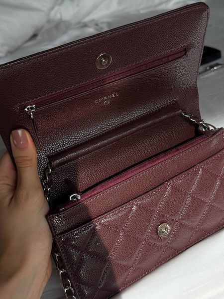 Chanel Caviar Quilted Wallet on Chain WOC Burgundy/Silver Коробка магніт pr22830 фото