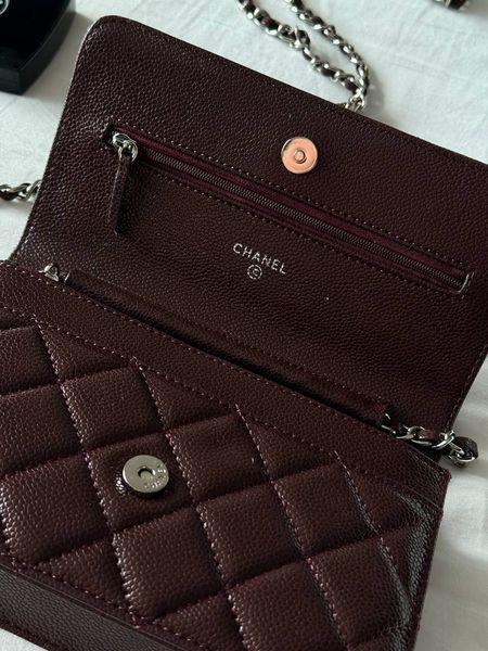 Chanel Caviar Quilted Wallet on Chain WOC Burgundy/Silver Коробка магніт pr22830 фото