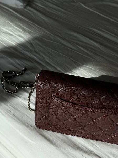 Chanel Caviar Quilted Wallet on Chain WOC Burgundy/Silver Коробка магніт pr22830 фото