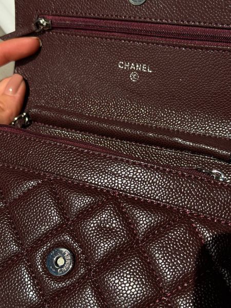 Chanel Caviar Quilted Wallet on Chain WOC Burgundy/Silver Коробка магніт pr22830 фото
