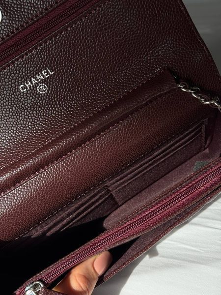 Chanel Caviar Quilted Wallet on Chain WOC Burgundy/Silver Коробка магніт pr22830 фото