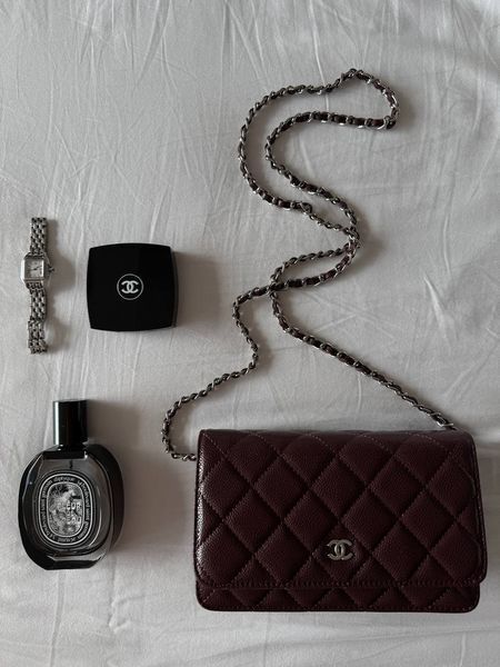 Chanel Caviar Quilted Wallet on Chain WOC Burgundy/Silver Коробка магніт pr22830 фото