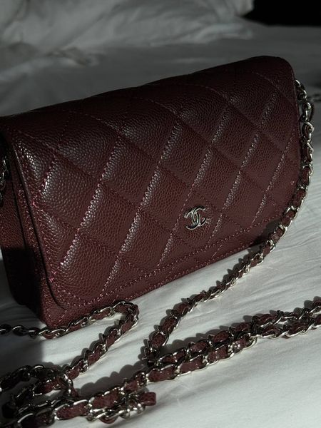 Chanel Caviar Quilted Wallet on Chain WOC Burgundy/Silver Коробка магніт pr22830 фото