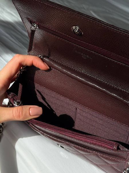 Chanel Caviar Quilted Wallet on Chain WOC Burgundy/Silver Коробка магніт pr22830 фото