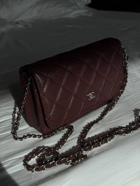 Chanel Caviar Quilted Wallet on Chain WOC Burgundy/Silver Коробка магніт pr22830 фото