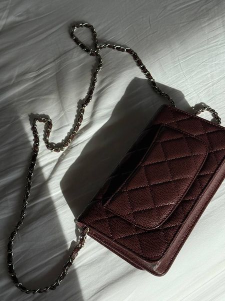 Chanel Caviar Quilted Wallet on Chain WOC Burgundy/Silver Коробка магніт pr22830 фото