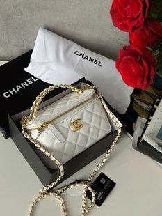 Chanel Classic Black Lambskin Pearl Crush Vanity Bag White/ Silver [оригінальна коробка] pr0021 фото