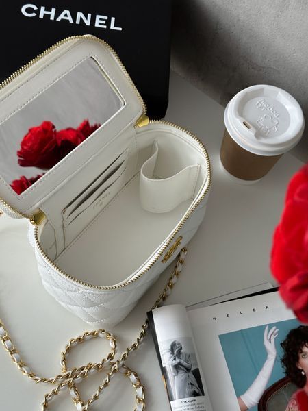 Chanel Classic Black Lambskin Pearl Crush Vanity Bag White/ Silver [оригінальна коробка] pr0021 фото