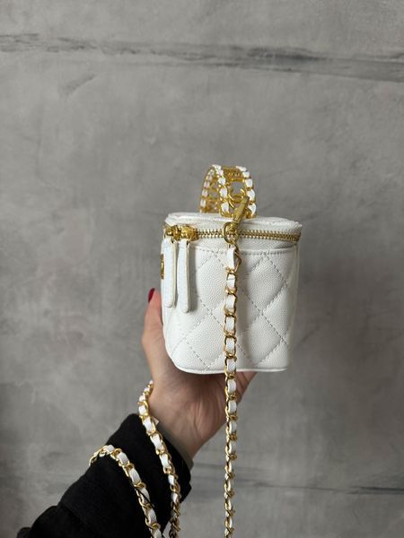 Chanel Classic Black Lambskin Pearl Crush Vanity Bag White/ Silver [оригінальна коробка] pr0021 фото