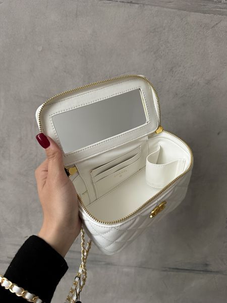 Chanel Classic Black Lambskin Pearl Crush Vanity Bag White/ Silver [оригінальна коробка] pr0021 фото