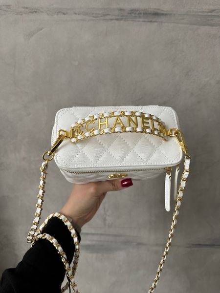 Chanel Classic Black Lambskin Pearl Crush Vanity Bag White/ Silver [оригінальна коробка] pr0021 фото