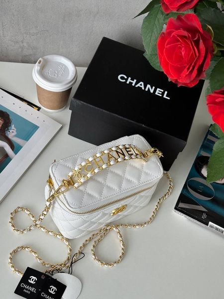 Chanel Classic Black Lambskin Pearl Crush Vanity Bag White/ Silver [оригінальна коробка] pr0021 фото