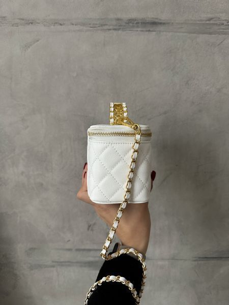 Chanel Classic Black Lambskin Pearl Crush Vanity Bag White/ Silver [оригінальна коробка] pr0021 фото
