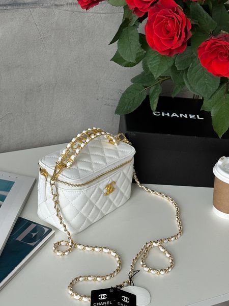 Chanel Classic Black Lambskin Pearl Crush Vanity Bag White/ Silver [оригінальна коробка] pr0021 фото