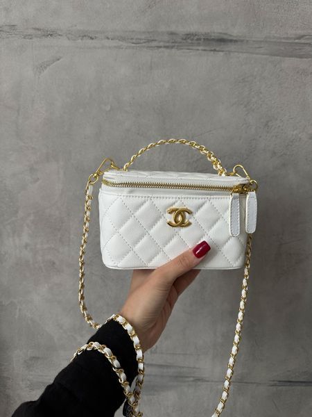 Chanel Classic Black Lambskin Pearl Crush Vanity Bag White/ Silver [оригінальна коробка] pr0021 фото