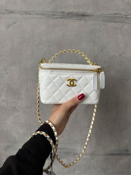 Chanel Classic Black Lambskin Pearl Crush Vanity Bag White/ Silver [оригінальна коробка] pr0021 фото