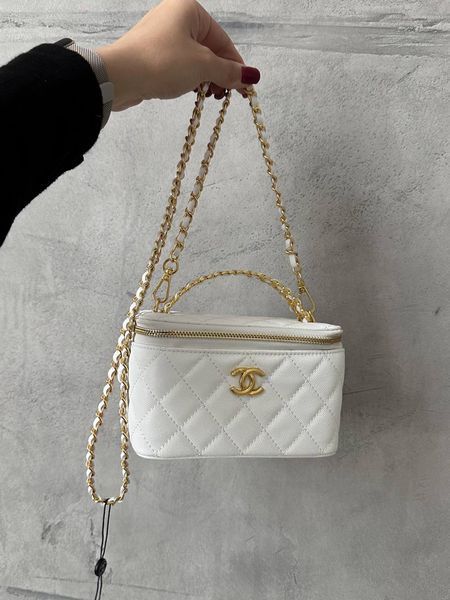 Chanel Classic Black Lambskin Pearl Crush Vanity Bag White/ Silver [оригінальна коробка] pr0021 фото