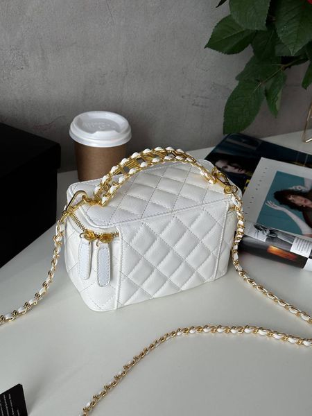 Chanel Classic Black Lambskin Pearl Crush Vanity Bag White/ Silver [оригінальна коробка] pr0021 фото