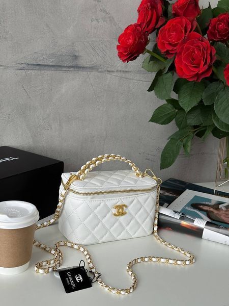 Chanel Classic Black Lambskin Pearl Crush Vanity Bag White/ Silver [оригінальна коробка] pr0021 фото