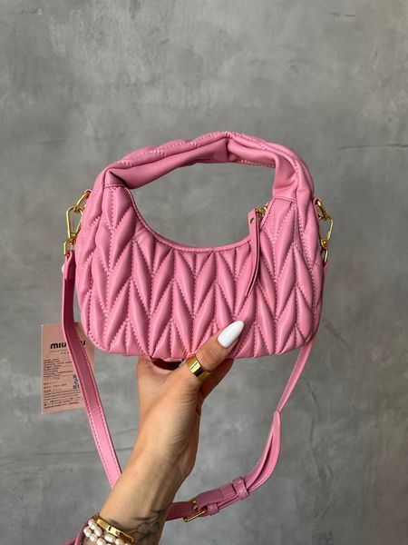 Miu Miu Wander Matelass&eacute; Nappa Leather Mini Hobo Bag Pink [оригінальна брендована коробка] miu2440 фото
