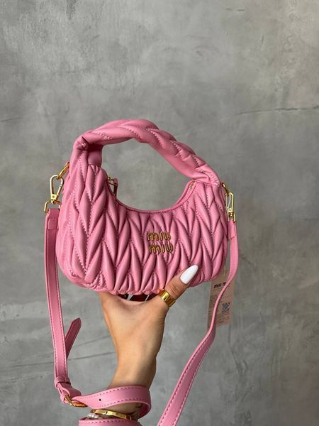 Miu Miu Wander Matelass&eacute; Nappa Leather Mini Hobo Bag Pink [оригінальна брендована коробка] miu2440 фото