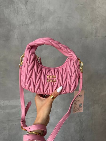 Miu Miu Wander Matelass&eacute; Nappa Leather Mini Hobo Bag Pink [оригінальна брендована коробка] miu2440 фото
