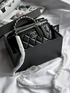 Chanel Classic Black Lambskin Pearl Crush Vanity Bag Silver [оригінальна магнітна коробка] pr2078 фото