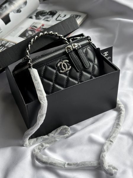 Chanel Classic Black Lambskin Pearl Crush Vanity Bag Silver [оригінальна магнітна коробка] pr2078 фото