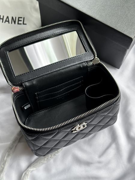 Chanel Classic Black Lambskin Pearl Crush Vanity Bag Silver [оригінальна магнітна коробка] pr2078 фото