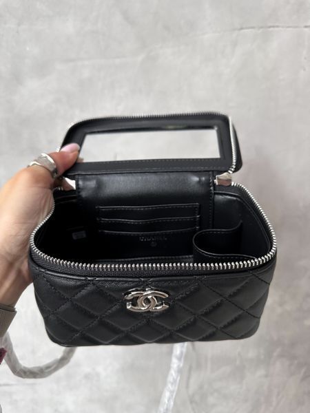 Chanel Classic Black Lambskin Pearl Crush Vanity Bag Silver [оригінальна магнітна коробка] pr2078 фото