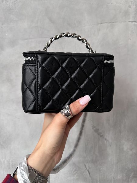 Chanel Classic Black Lambskin Pearl Crush Vanity Bag Silver [оригінальна магнітна коробка] pr2078 фото