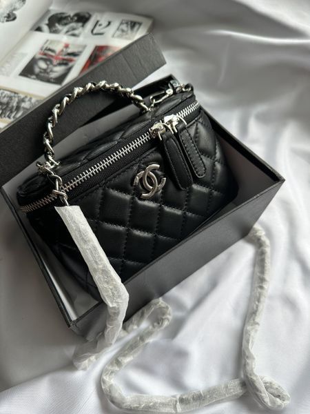 Chanel Classic Black Lambskin Pearl Crush Vanity Bag Silver [оригінальна магнітна коробка] pr2078 фото