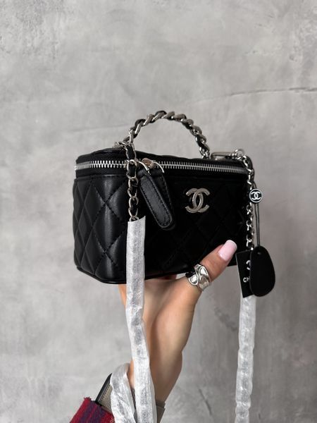 Chanel Classic Black Lambskin Pearl Crush Vanity Bag Silver [оригінальна магнітна коробка] pr2078 фото