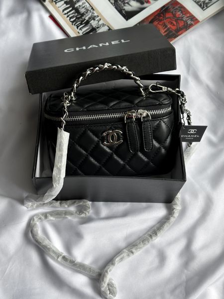 Chanel Classic Black Lambskin Pearl Crush Vanity Bag Silver [оригінальна магнітна коробка] pr2078 фото