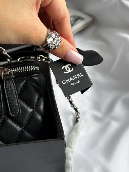 Chanel Classic Black Lambskin Pearl Crush Vanity Bag Silver [оригінальна магнітна коробка] pr2078 фото