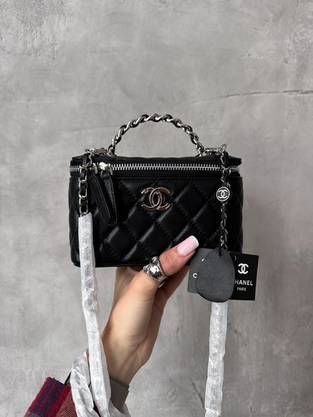 Chanel Classic Black Lambskin Pearl Crush Vanity Bag Silver [оригінальна магнітна коробка] pr2078 фото