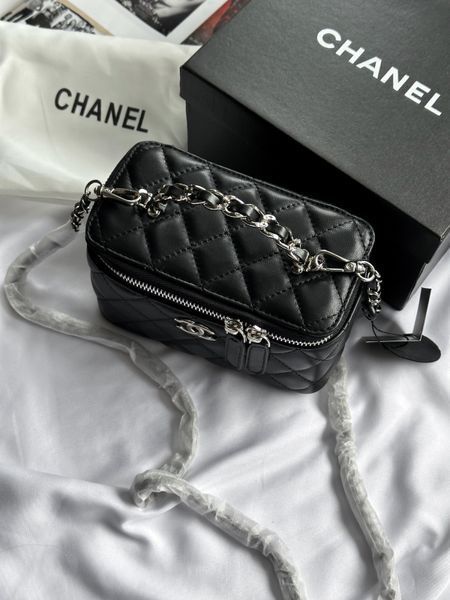 Chanel Classic Black Lambskin Pearl Crush Vanity Bag Silver [оригінальна магнітна коробка] pr2078 фото