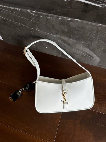 Saint Laurent Hobo Le 5 A 7 Leather Shoulder Bag in White pr00391 фото