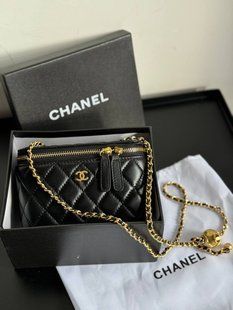 Chanel Classic Black Lambskin Pearl Crush Vanity Bag Black/Gold Гладка шкіра [магнітна коробка] pr0029 фото