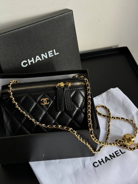 Chanel Classic Black Lambskin Pearl Crush Vanity Bag Black/Gold Гладка шкіра [магнітна коробка] pr0029 фото