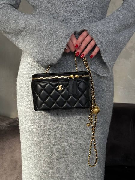 Chanel Classic Black Lambskin Pearl Crush Vanity Bag Black/Gold Гладка шкіра [магнітна коробка] pr0029 фото
