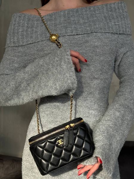 Chanel Classic Black Lambskin Pearl Crush Vanity Bag Black/Gold Гладка шкіра [магнітна коробка] pr0029 фото