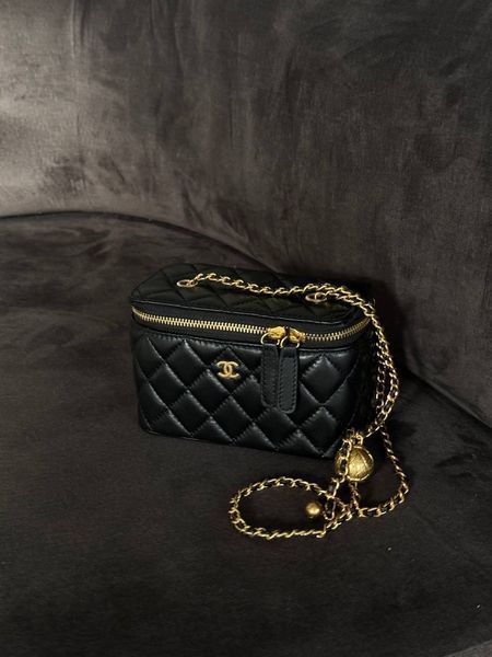 Chanel Classic Black Lambskin Pearl Crush Vanity Bag Black/Gold Гладка шкіра [магнітна коробка] pr0029 фото