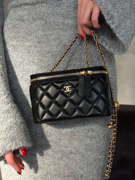 Chanel Classic Black Lambskin Pearl Crush Vanity Bag Black/Gold Гладка шкіра [магнітна коробка] pr0029 фото